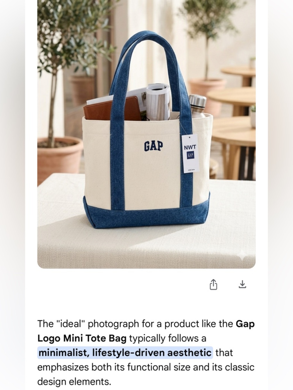 NWT Gap Mini Canvas Tote Bag - Cream & Denim Logo Bag
